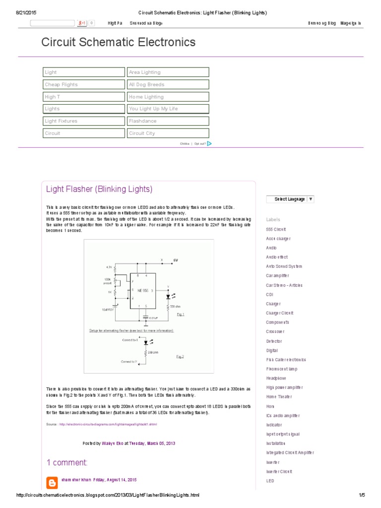 Circuit Schematic Electronics Light Flasher (Blinking Lights) PDF