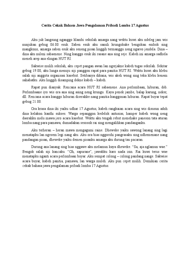 Cerita Cekak Bahasa Jawa Pengalaman Pribadi Lomba 17 Agustus