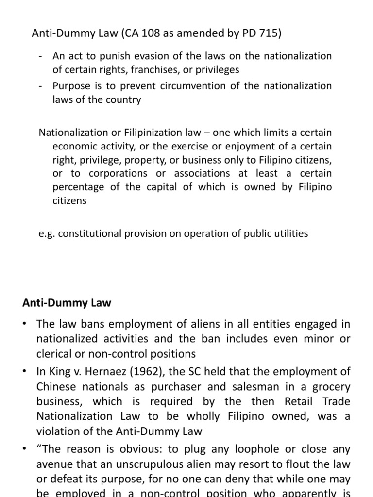 Anti Dummy Law PDF Board Of Directors Corporations