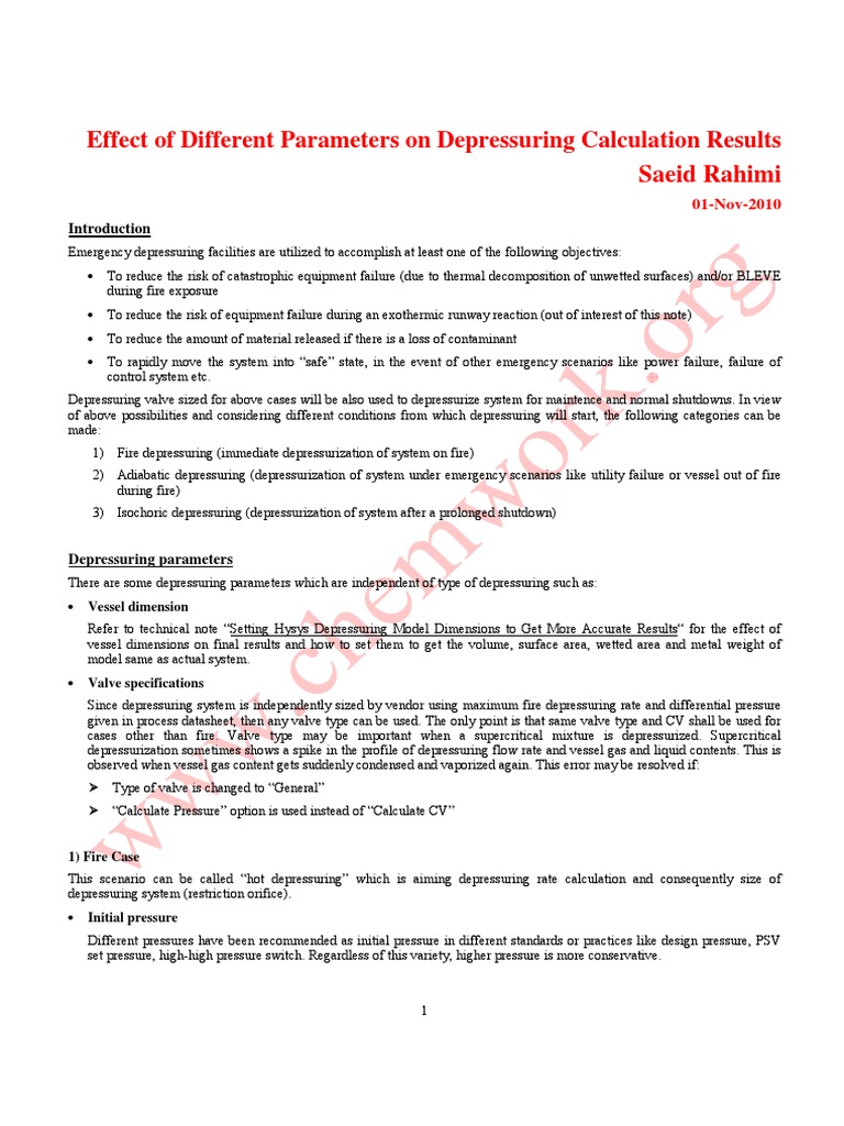 Depressuring Calculation Parameters Explained | PDF