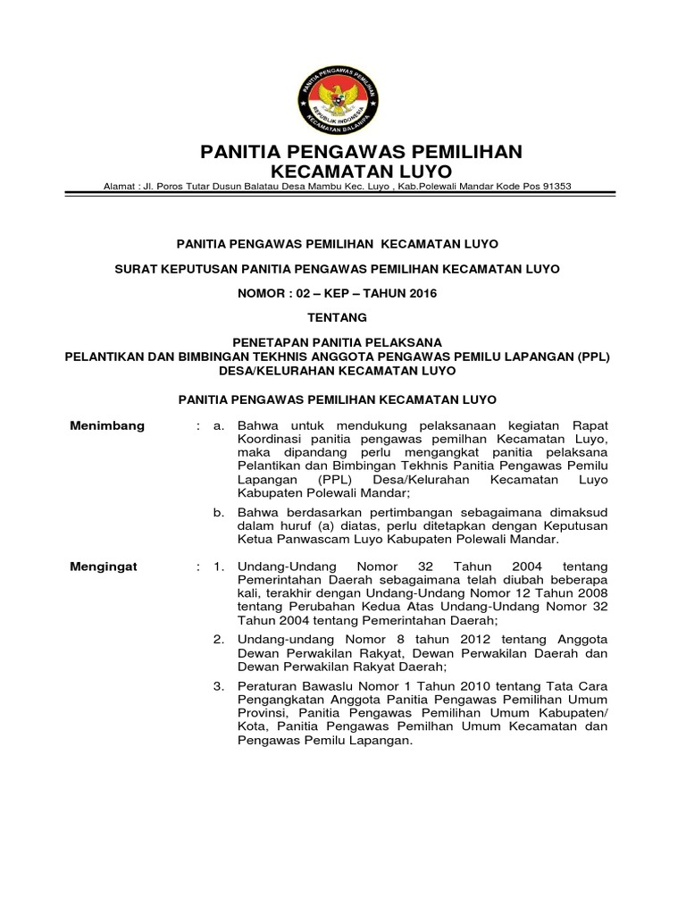 Sk Panitia Pelantikan Dan Bimtek Pdf
