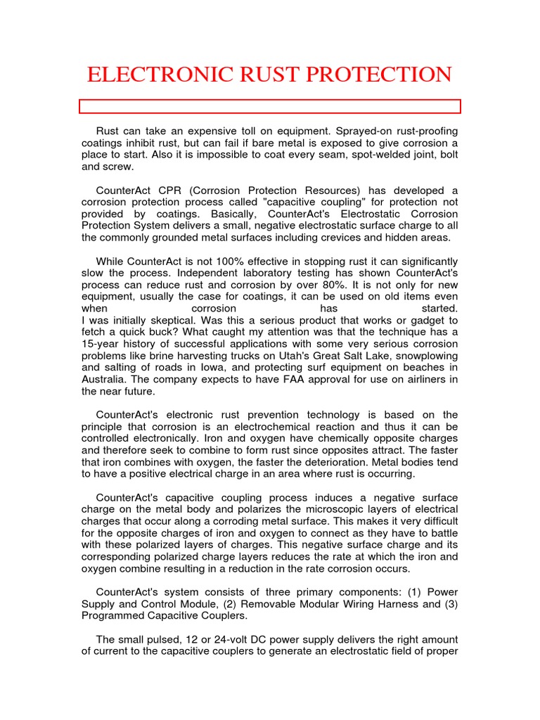 Electronic Rust Protection PDF Rust Capacitor