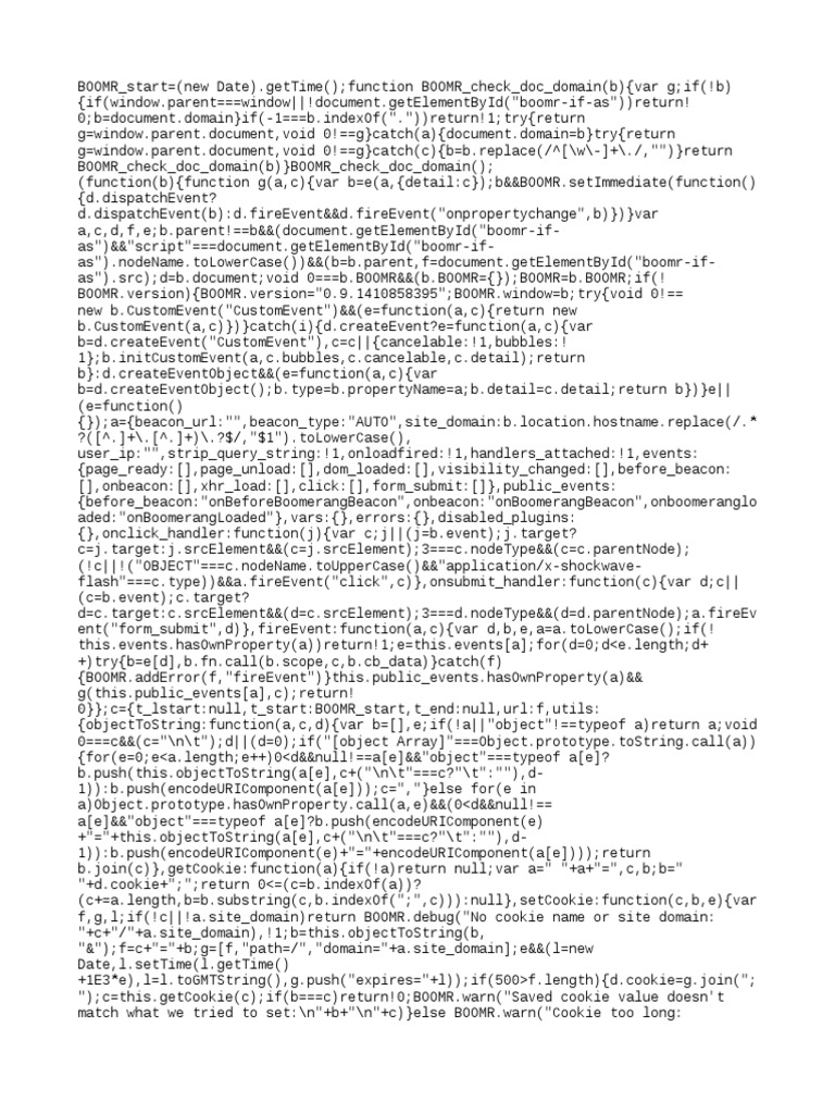 Analysis of JavaScript code used to initialize performance tracking and ...