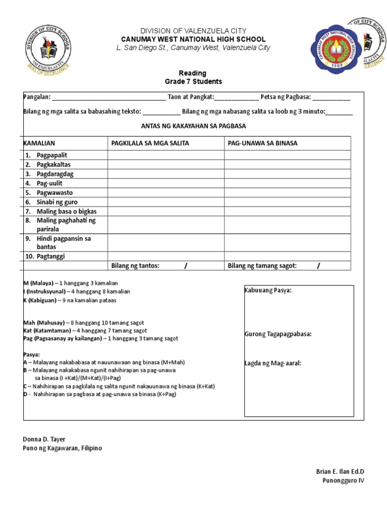 Reading Form | PDF