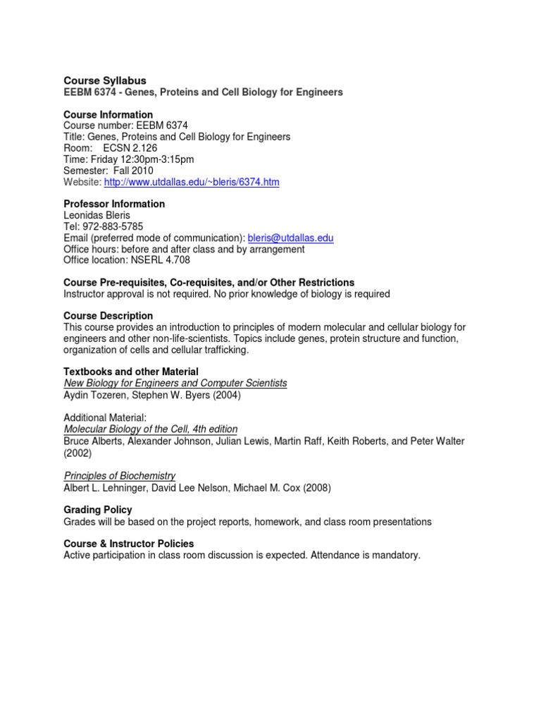 Genes and Cell Biology for Engineers | PDF