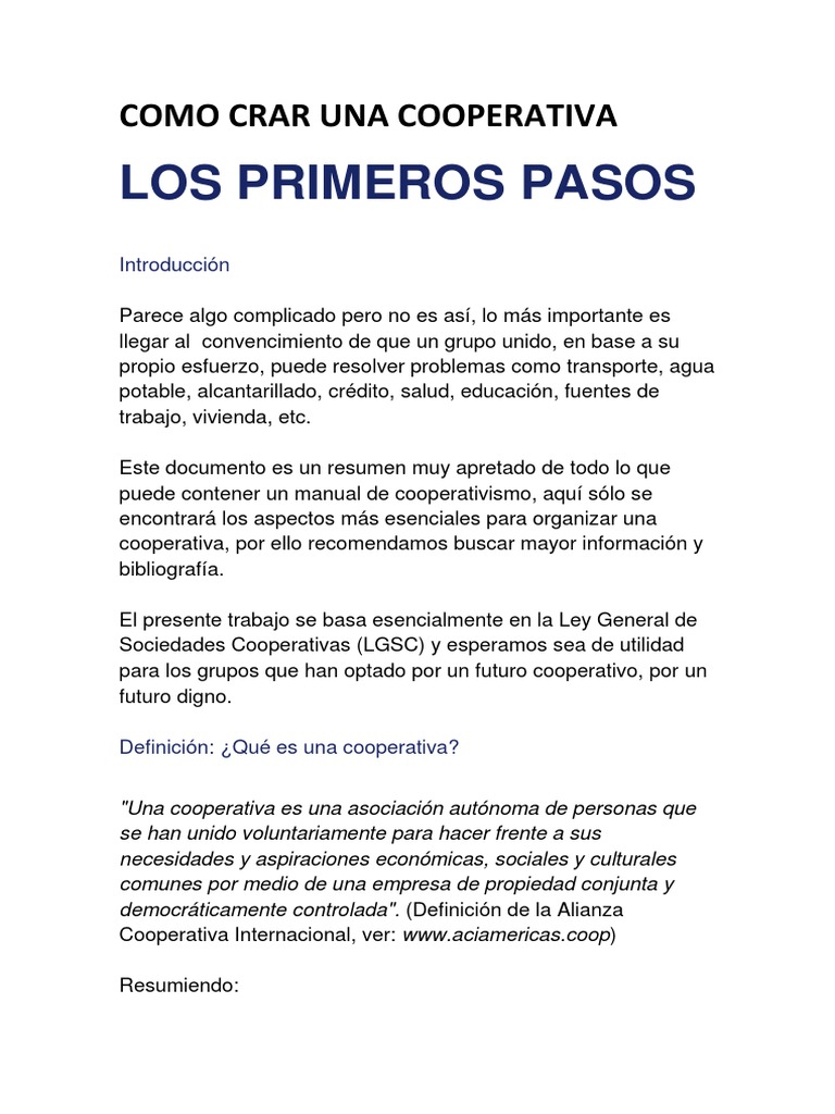 Como Crear Una Cooperativa | PDF | Cooperativa | Sociedad de ...