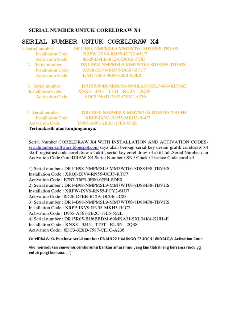 Serial number corel draw x4 valid