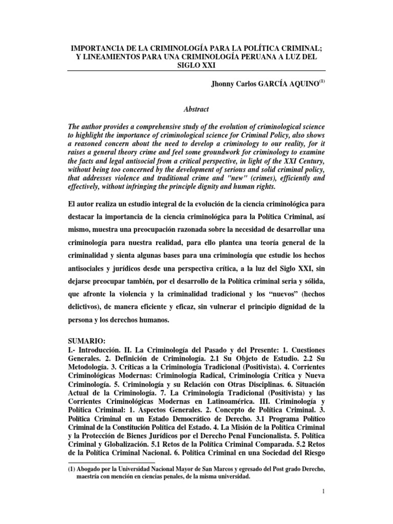 Importancia de la Criminología en Perú | PDF | Criminología | Delito