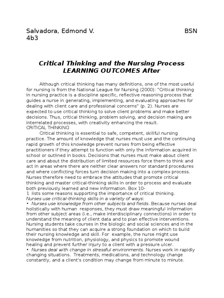 Reaction Paper PDF Critical Thinking Nursing