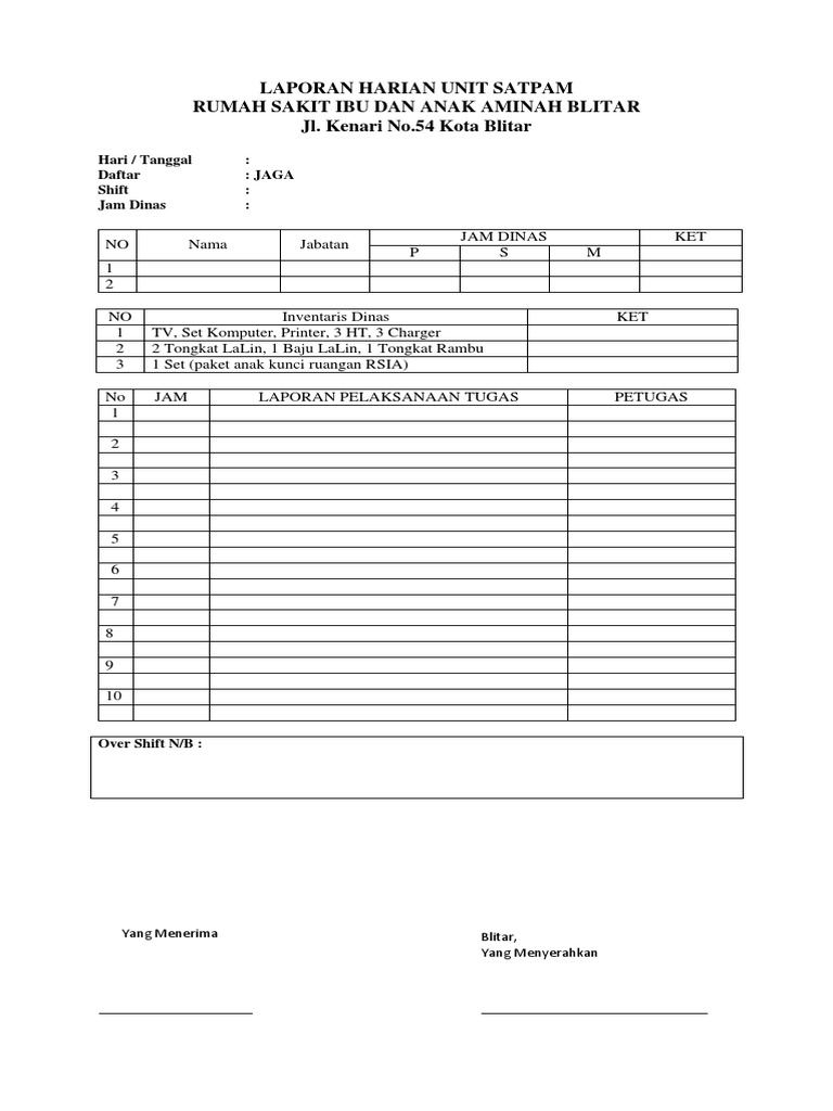 Laporan Harian Unit Satpam Pdf