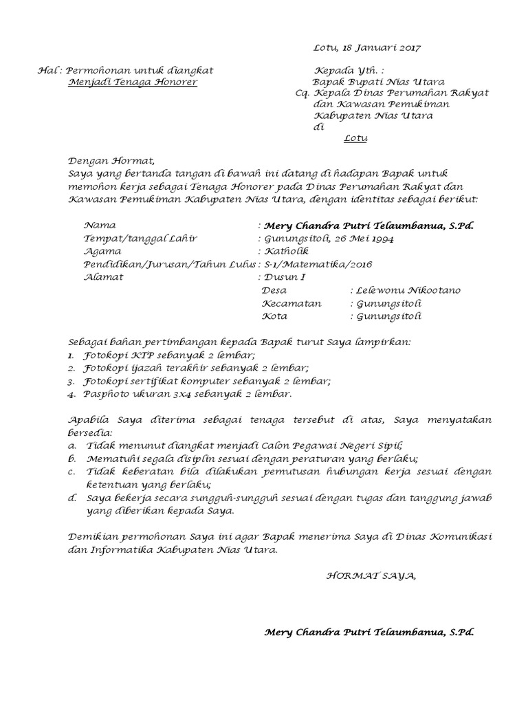 Permohonan Surat Lamaran Kerja Mery