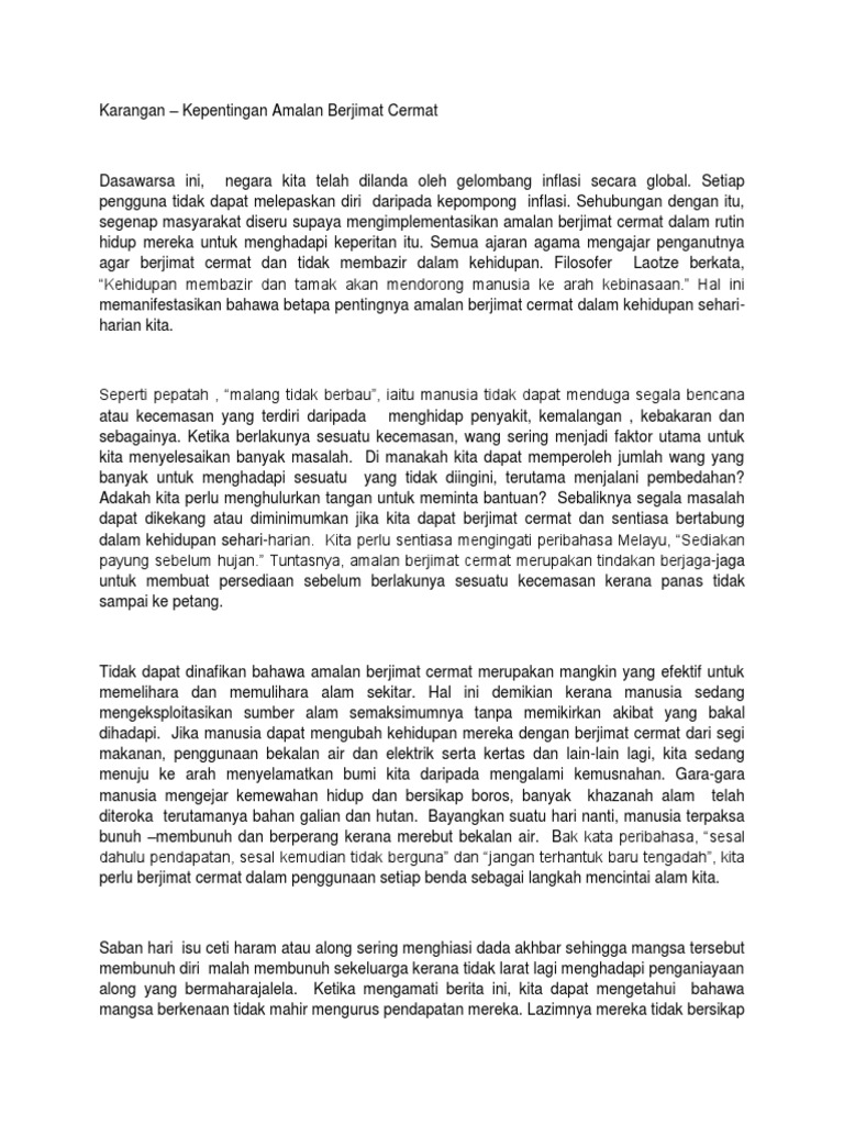 Karangan Kepentingan Berjimat Cermat Pdf