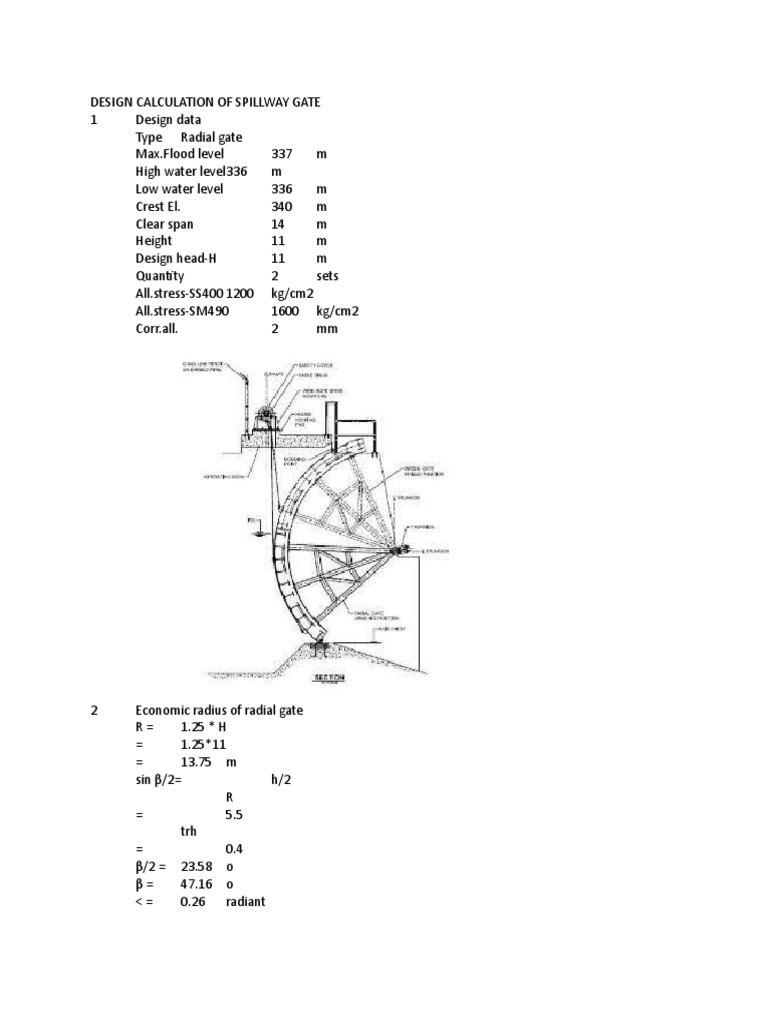 Radial Gate Design Calculations | PDF | Mechanics | Classical Mechanics