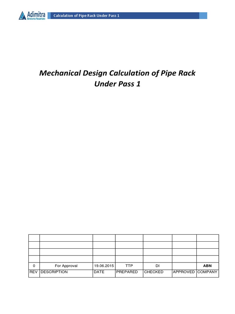 Mechanical Design Calculation of Pipe Rack Under Pass 1 Structural