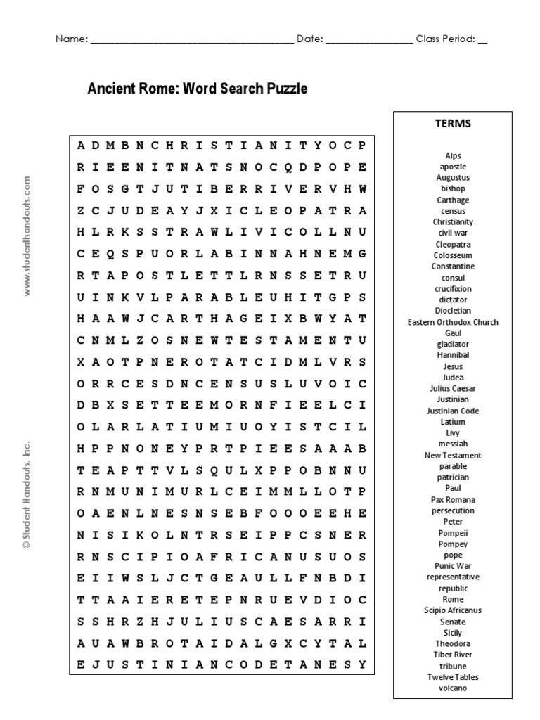 Ancient Rome Word Search Puzzle Classical Civilizations Ancient Rome