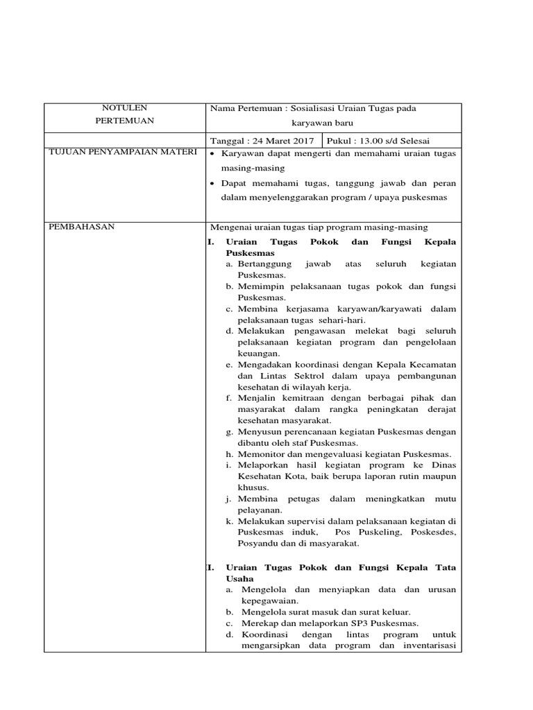 Notulen Rapat Uraian Tugas Pegawai