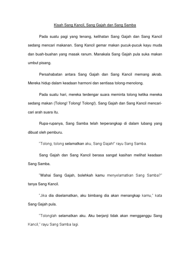 Kisah Sang Kancil, Sang Gajah Dan Sang Samba (Cerita) | PDF