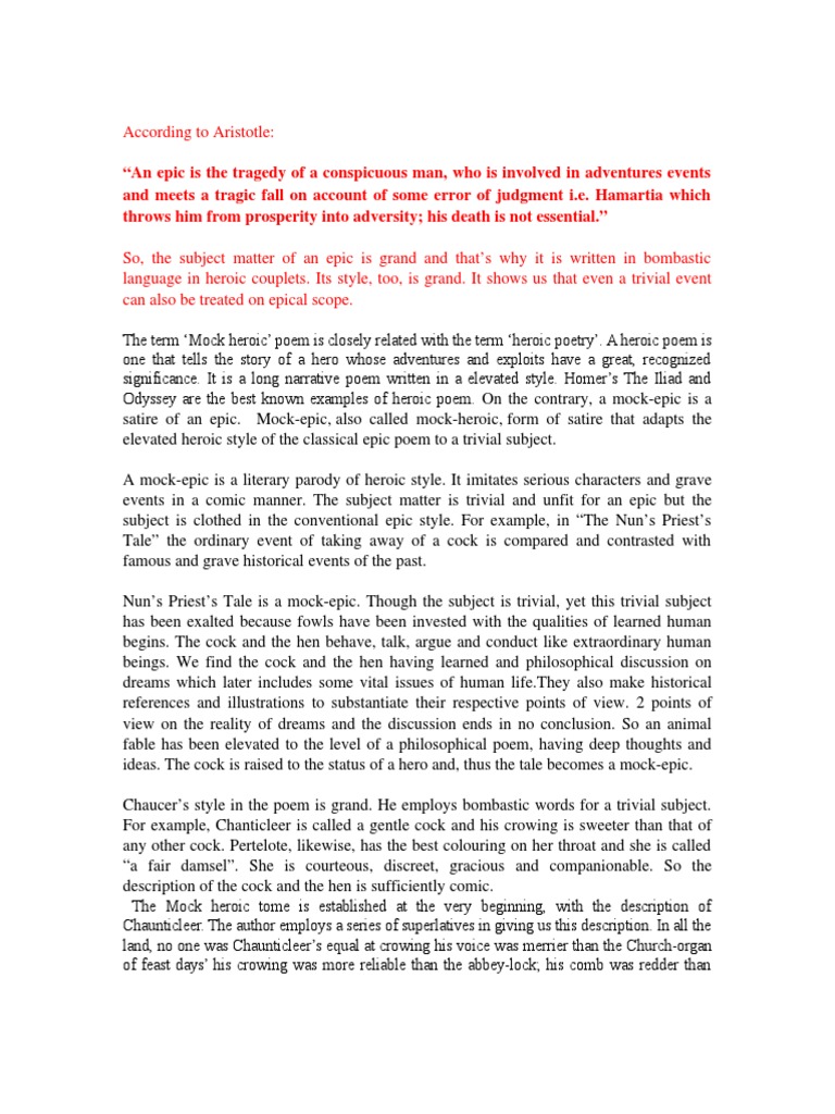 Mock Epic Epic Poetry The Canterbury Tales