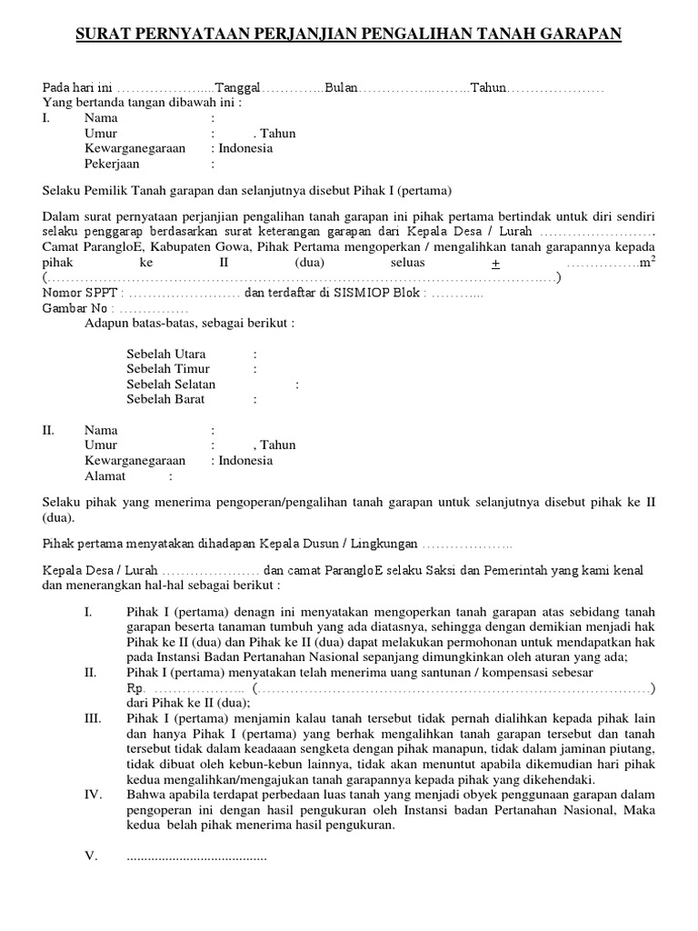 Surat Pernyataan Perjanjian Pengalihan T