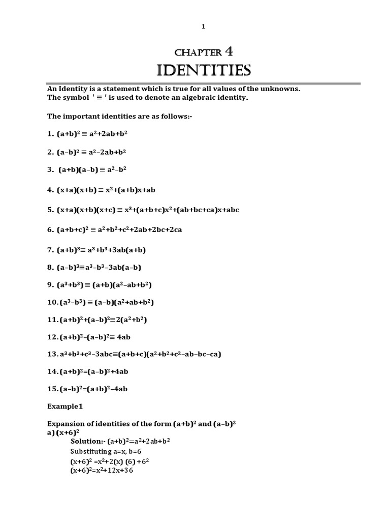 Identities Algebra Teaching Mathematics