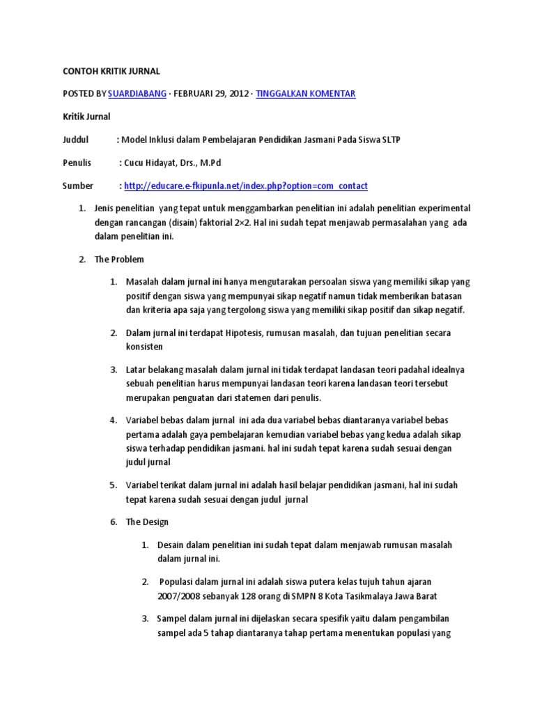 Contoh Kritik Jurnal