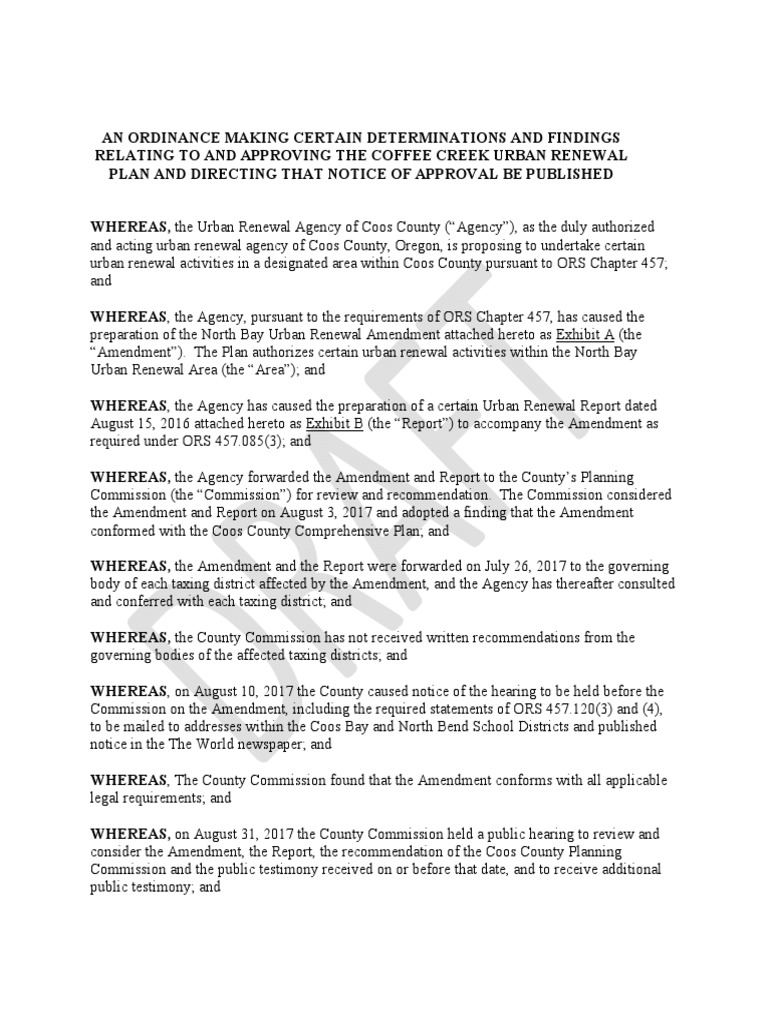 20170831 proposed coos county ur ordinance adopting plan amendment