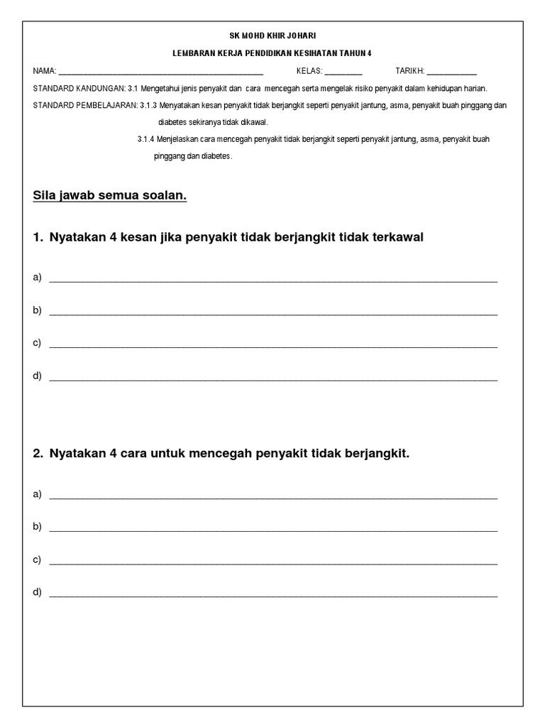 Pendidikan Jasmani Tahun 4 Contoh Soalan Pendidikan Jasmani Tahun 4