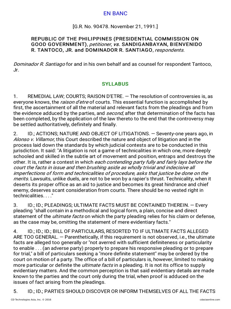 1991 republic v sandiganbayan pdf discovery law pleading
