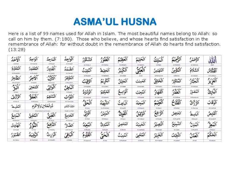 Asmaul Husna  arabic  romawi pdf