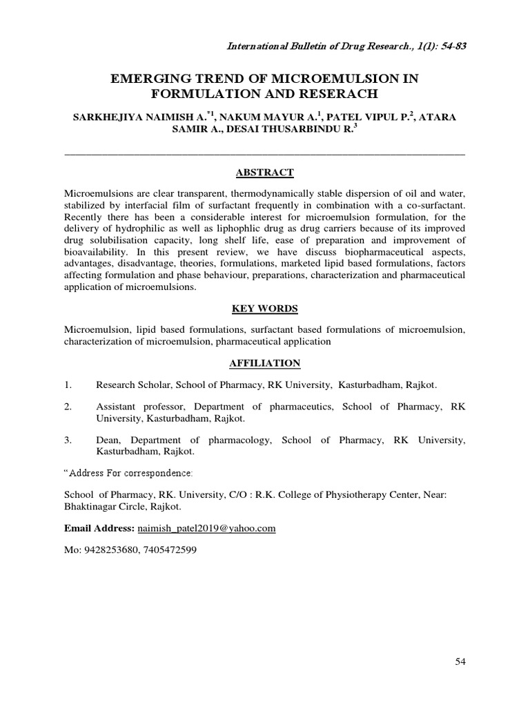 Emerging Trend of Microemulsion in PDF | PDF | Surfactant | Surface Tension