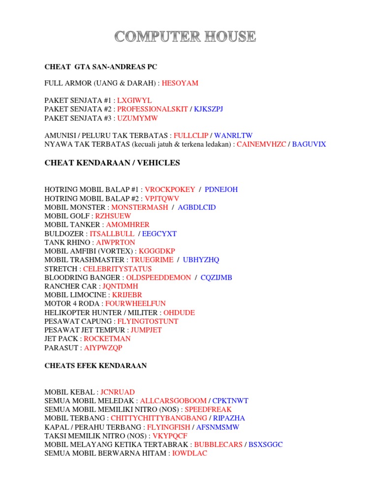 Cheat Gta San Andreas