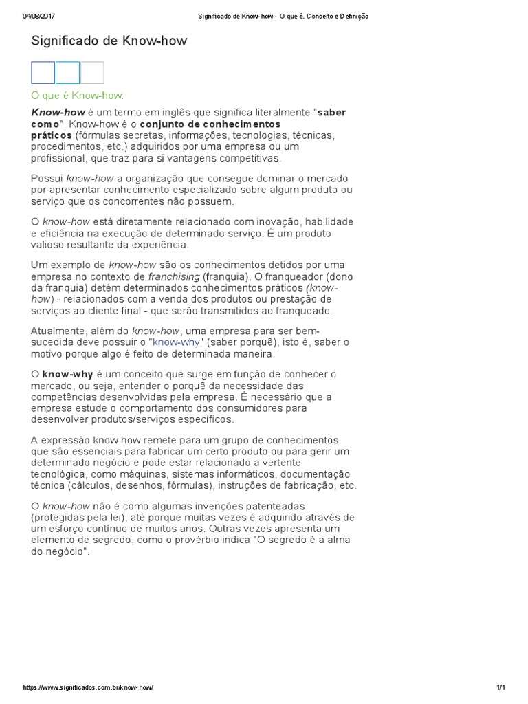 Significado de Know-How - O Que É, Conceito e Definição | PDF