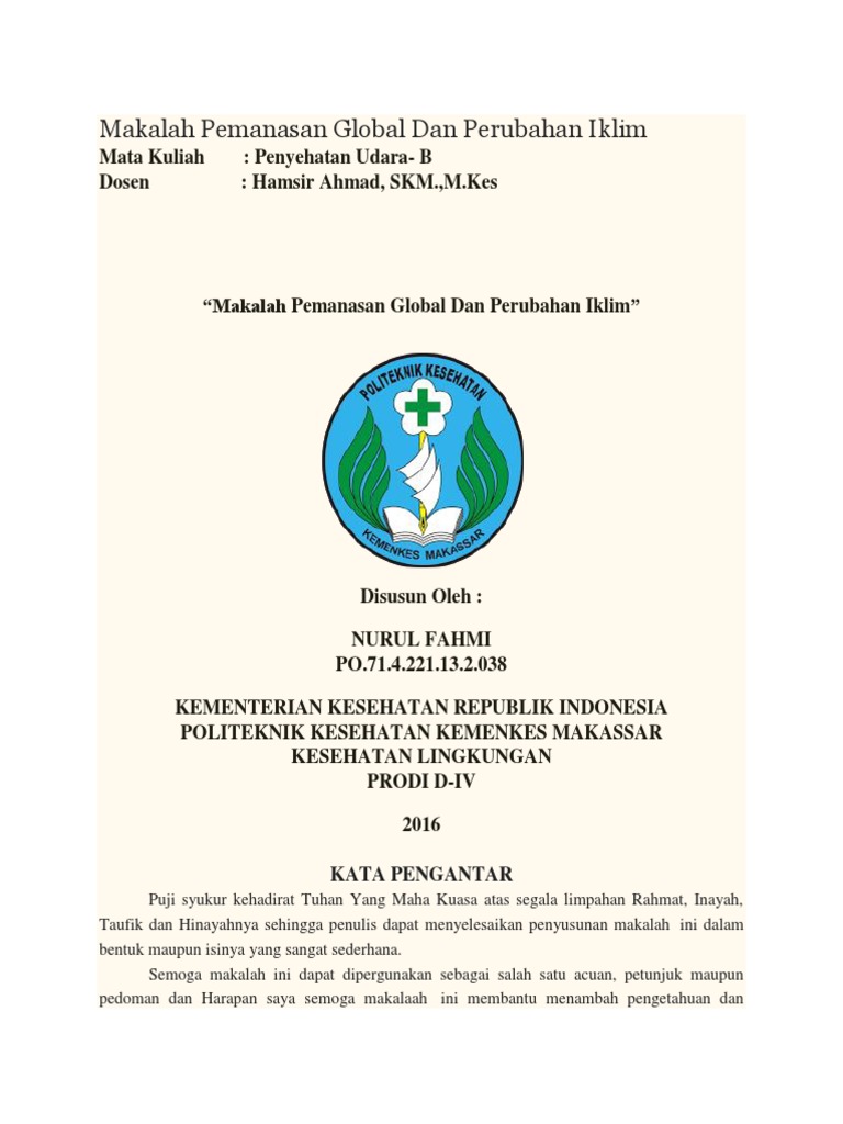 Makalah Pemanasan Global Dan Perubahan Iklim Contoh Makalah