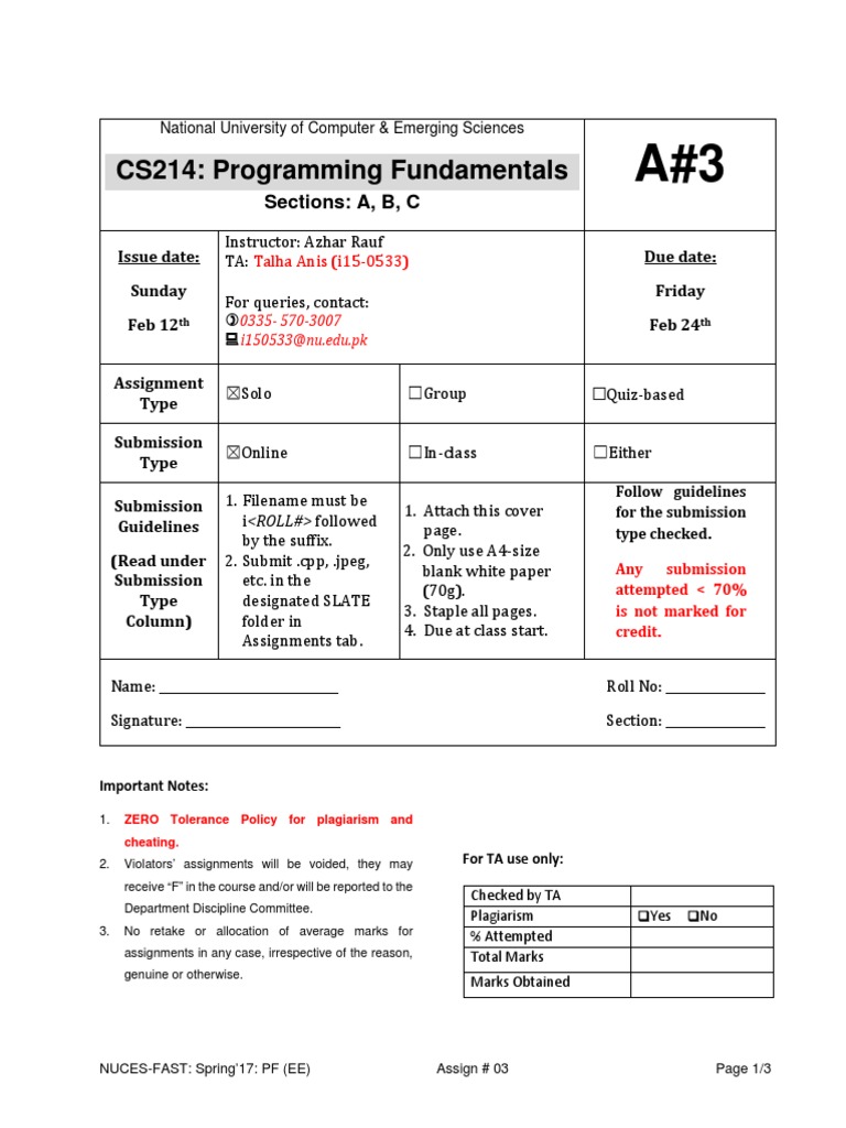 CS214: Programming Fundamentals: Sections: A, B, C | PDF | Notation ...