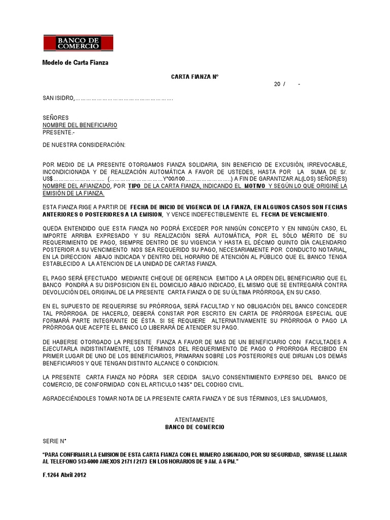 Modelo Carta Devolucion Fianza - Modelo de Informe
