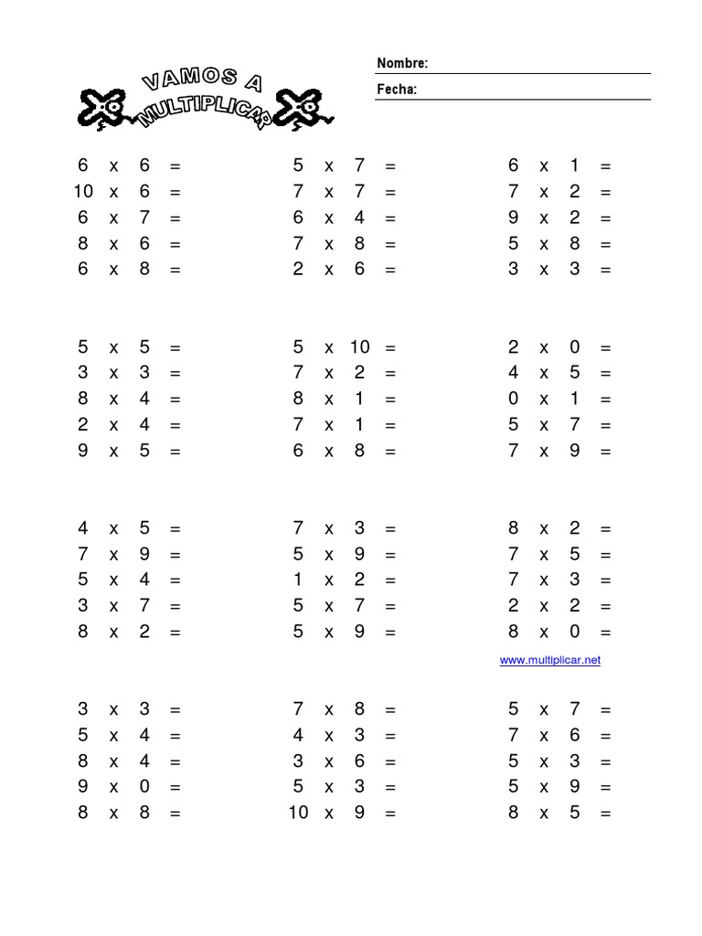 A Collection of Multiplication Tables in Spanish PDF