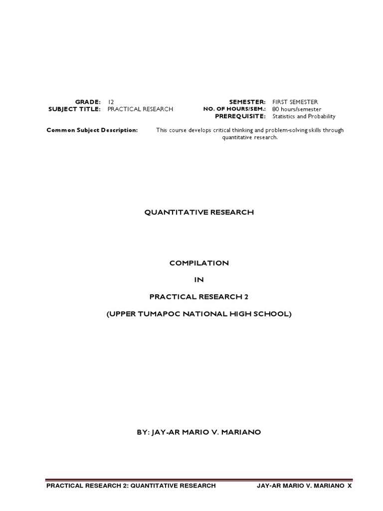 Practical Research 2 Module | Experiment | Quantitative Research