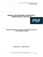 Resolución Car No 1760 de 2016 y Sus Modificaciones Manual de Funciones Vigente a Junio 2017