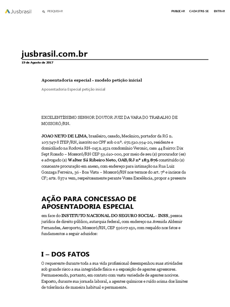 Aposentadoria Especial  Modelo Petição Inicial  PDF  Julgamento