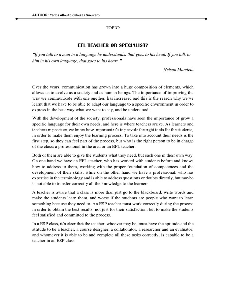 EFL vs. ESP Teaching: Key Differences | PDF | English As A Second Or ...