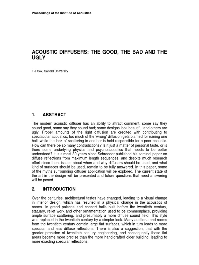 Acoustic Diffusers The Good, The Bad and The Ugly PDF | PDF ...