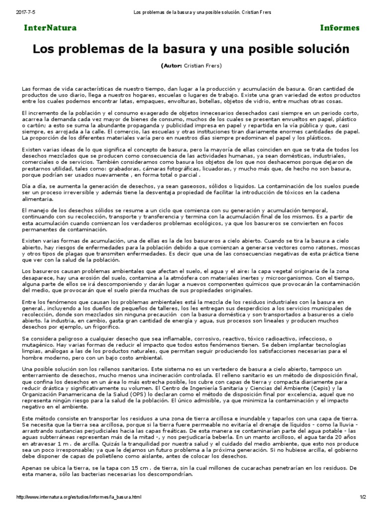 Los Problemas de La Basura y Una Posible Solución | PDF | Vertedero ...