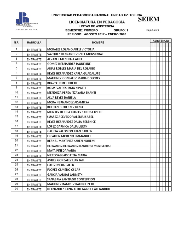 Listas de Alumnos de Nuevo Ingreso