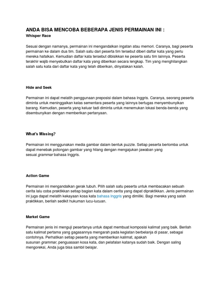 Contoh Kalimat Permainan Tebak Kata Dengan Gerakan Goreng