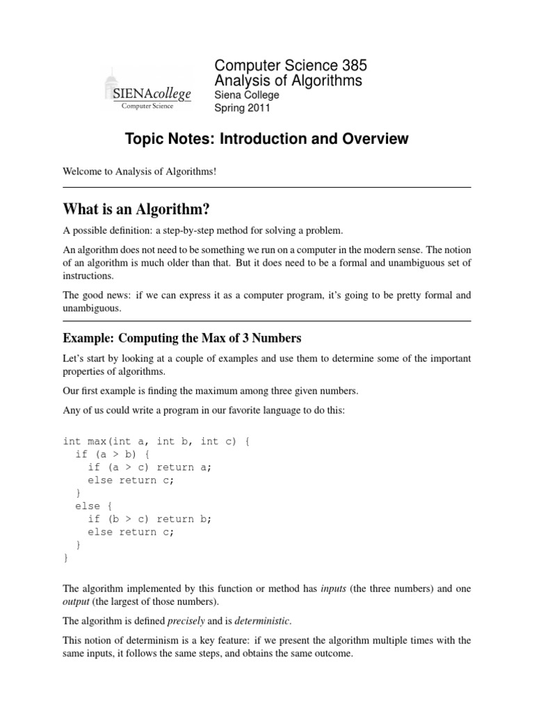 Topic Notes: Introduction and Overview: What Is An Algorithm? | PDF ...