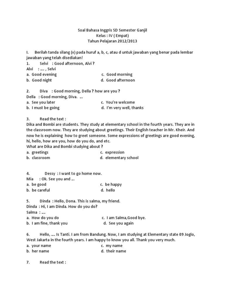 Soal Bahasa Inggris Kelas 3 Sd Human Body