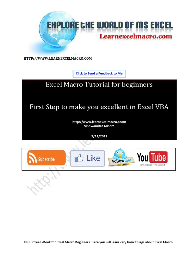 VBA Tutorial Beginners | PDF | Microsoft Excel | Visual Basic For ...