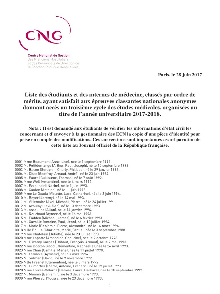 Classement ECN 2017 PDF