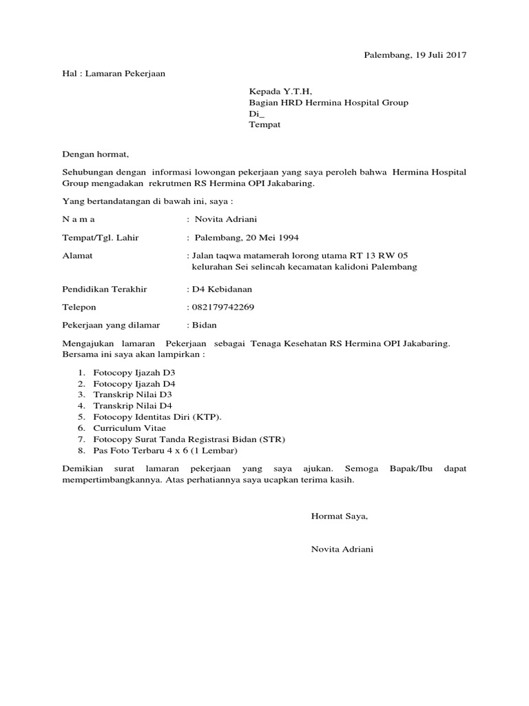 50+ Contoh Surat Lamaran Kerja Tulis Tangan Ke Rumah Sakit ...