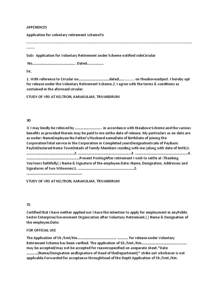 Voluntary Retirement Application Format | PDF